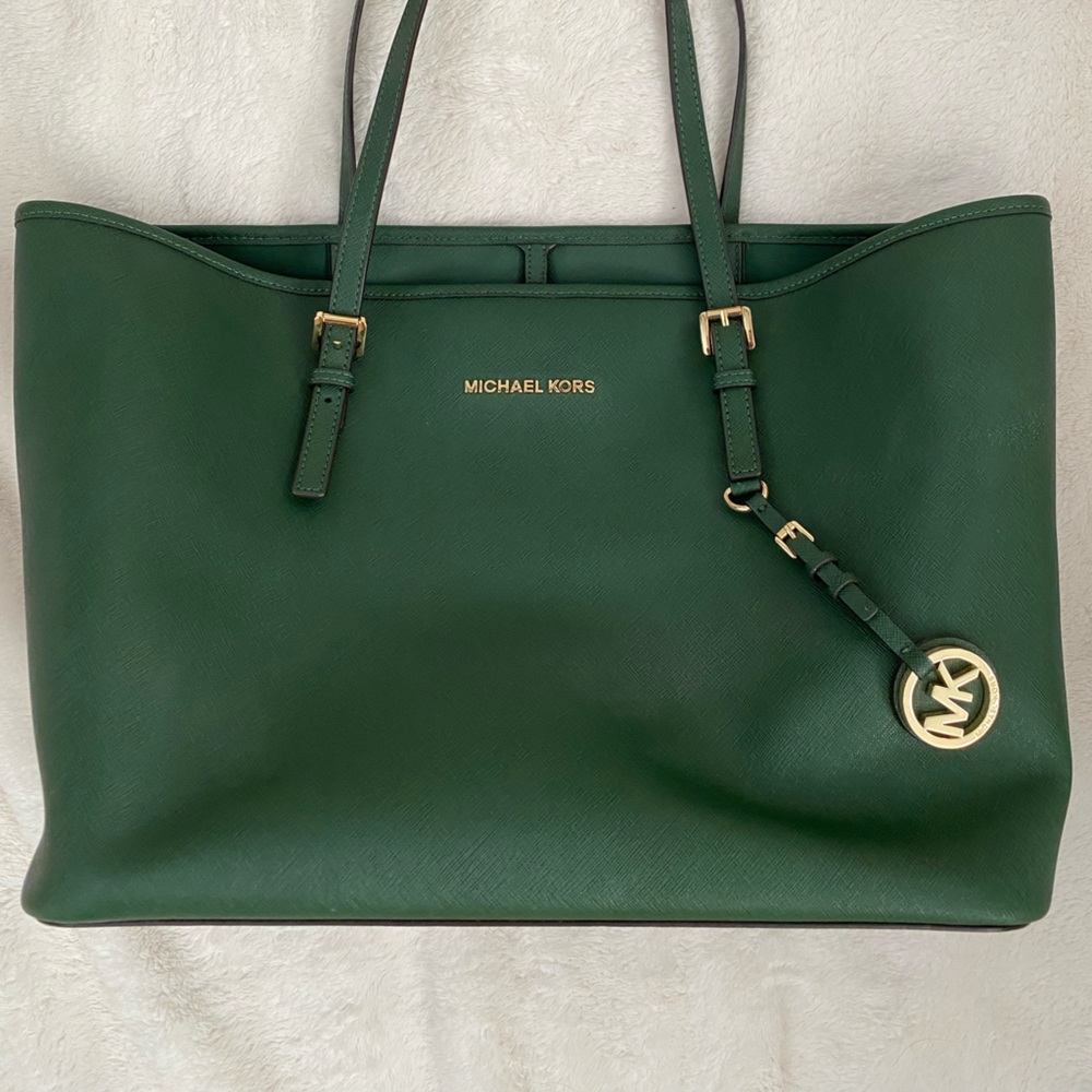 Michael Kors Jet Set Travel Large Tote with gold accents.